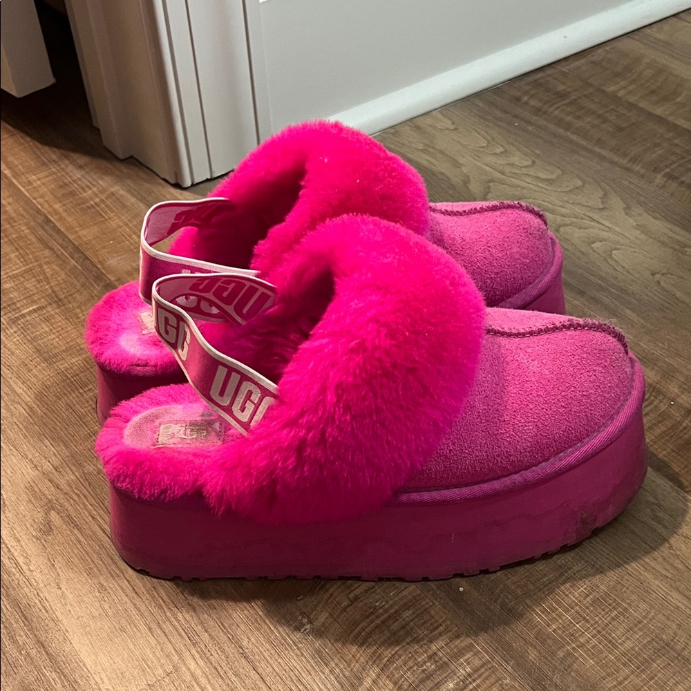 UGG Fuchsia Fluffy Platform Slippers